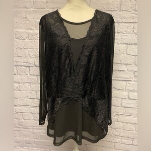 Junarose Sheer and Black Lace Women's Top Sz 1X